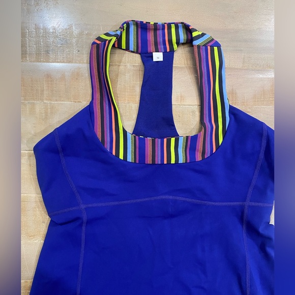 LULULEMON Scoop Neck Tank Racerback Luon Coolmax Blue Striped Neck - Picture 2 of 8